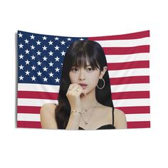 A custom Kpop wall decor tapestry is a surefire way to uplift any room's aesthetics with a personal touch. This 100% Polyester wall tapestry comes with hemmed edges for extra durability to ensure years' worth of decorating bliss. The advanced tapestry printing techniques guarantee crisp detail even for the craziest of designs, in any of our multiple size choices. .: 100% Polyester .: Multiple sizes (26x36'', 50x60'', 68''x80'', 88''x104'') .: Blanks sourced from China Key features: 100% Memory f Kpop Wall Decor, American Flag Banner, Kpop Wall, Wall Decor Birthday, Merch Collection, America Flag, Kpop Merch, Flag Banner, Decor Birthday