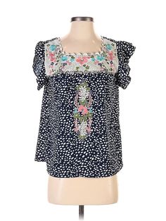 THML Short Sleeve Blouse Size: Small Tops - used. 100% POLYESTER | THML Short Sleeve Blouse: Blue Tops - Size Small Blue Printed Rayon Top, Printed Blue Rayon Top, Spring Blue Rayon Blouse, Blue Short Sleeve Blouse, Blue Shorts, Small Tops, Short Sleeve Blouse, Short Sleeves Tops, Sleeve Blouse