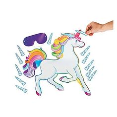 Pin the Horn on the Unicorn Party Game. One Pin the Horn on the Unicorn Party Game. Includes 12 horns, 1 cardboard blindfold with elastic cord, unicorn shape poster and game instructions. (14 pcs. per set) 22" x 33 1/4". Size: One Size.  Color: Multicolor. Pin The Horn On The Unicorn, Unicorn Party Bags, Unicorn Games, Unicorn Pinata, Unicorn Desserts, Unicorn Party Invites, Rainbow Unicorn Party, Unicorn Party Supplies, Unicorn Party Favors