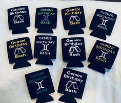 black and white birthday coasters with different designs on them