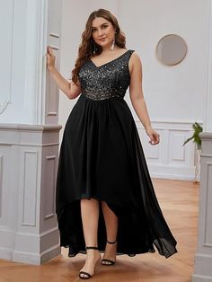 Ever-Pretty Womens V Neck Sequin Empire Waist Maxi Formal Evening Party Dress Plus Formal Dresses, Coktail Dress, Plus Size Evening Dresses, Plus Size Evening Dress, High Low Dress Formal, Long Party Gowns, Burgundy Gown, Plus Size Prom