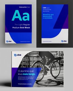 three brochures designed to look like they are on the same page, with different colors