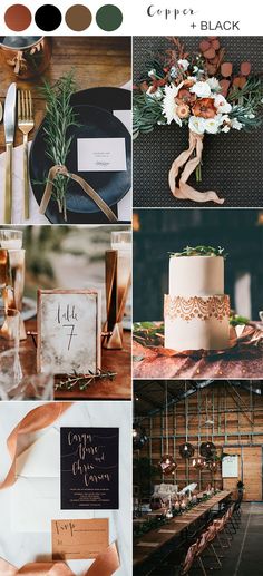 a collage of different wedding colors and details