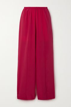 In an eye-catching raspberry shade, ESSE Studios' 'Classico' pants provide a refreshing hit of color in your closet. They're cut from silk crepe de chine with a comfortable elasticated waistband and discreet, slanted pockets. Continue the clean proportions with a relaxed shirt. Chic Red Luxury Wide Leg Pants, Luxury Red Wide Leg Pants For Women, Sleek Wide-leg Silk Pants, Red Wide-leg Cotton Pants, Luxury Red Wide-leg Pants, Silk Crepe, Beach Dress, Minimal Fashion, Bottoms Pants