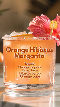 Orange Hibiscus Margarita Orange Mixed Drinks, Hibiscus Margarita, Classic Tequila Cocktails, Orange Juice Cocktails, Orange Hibiscus, Cocktail Drinks Alcoholic, Mixed Drinks Alcohol, Yummy Alcoholic Drinks, Liquor Drinks