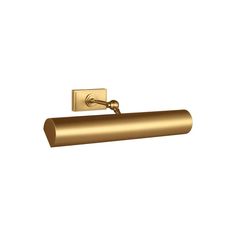 a brass toilet roll holder on a white wall with a gold finish and an adjustable handle