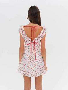 Gidget Mini Dress — Red | For Love & Lemons Feminine Ruffled Straps Mini Dress For Garden Party, Feminine Mini Dress With Ruffled Straps For Garden Party, Red Summer Dress With Ruffled Straps, Feminine Mini Dress With Ruffled Straps For Summer, White Mini Dress With Ruffled Straps For Summer, Feminine Red Summer Dresses, Feminine Red Dresses For Summer, White Mini Dress With Ruffled Straps For Spring, White Mini Dress With Floral Print And Ruffled Straps