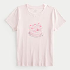 A Super Soft Baby Tee In Cozy Ribbed Fabric, Designed With A Longer Length, Crew Neckline And Short Sleeves. Pretty Heart Cake Print Graphic. Slim Fit. Imported. Body:95% Cotton, 5% Elastane Turn Garment Inside Out Machine Wash Cold, With Like Colors Only Non-Chlorine Bleach Tumble Dry Low Low Iron On Reverse Side Do Not Dry Clean Cute Baby Tees, Cake Graphic, Black Floral Shirt, Bday Wishlist, Cute Tshirt, Graphic Baby Tee, Japan Shopping, Pale Pink Color, Wishlist 2024