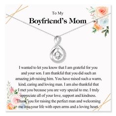 a necklace with the poem to my boyfriend's mom on it and flowers around it