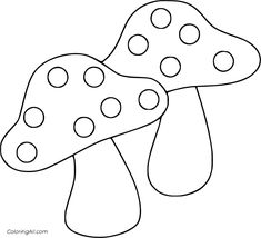 two mushrooms with polka dot dots on the top and one mushroom in the middle coloring page