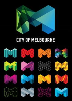 the city of melbourne's logo is shown in different colors and font, which are also