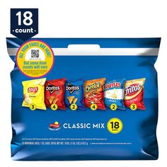 the back side of a bag of chips with numbers on it and an image of three bags