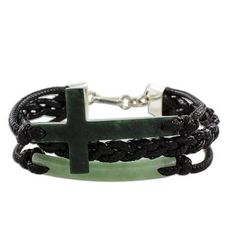 A religious cross of dark green jade combines with a simple light green pendant centering this heavenly bracelet from Guatemala. Designed by Ruben and Gilda Perez the bracelet circles the wrist with cotton cord completed with an adjustable sterling silver clasp. Adjustable Green Spiritual Rosary Bracelet, Green Spiritual Cross Pendant Jewelry, Imperial Jade, Green Pendant, Green Pendants, Religious Cross, Wristband Bracelet, Simple Lighting, Cross Bracelet