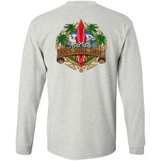 This new Joe's Surf Shop long sleeve tee is made of high quality 100% cotton to ensure the highest quality material. Long sleeve tees are essential in the wintertime in southern California. It doesn't snow down here but it gets chilly. This tee is built to keep you warm and comfortable during the wintertime. The Joe's Surf Shop Longboard Long Sleeve Tee was designed in Laguna Beach, CA. Classic Heavyweight 100% Cotton Long Sleeve T-Shirt Printed in the USA Rib knit cuffs Coverseamed neck Double- Sun Shirt, Surf Wear, Laguna Beach, Surf Shop, Pocket Tee, Kid Tees, Long Hoodie, Tee Shop, Southern California