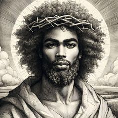 a black and white drawing of jesus wearing a crown of thorns on his head