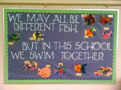 a bulletin board with words written on it and an image of fish in the water