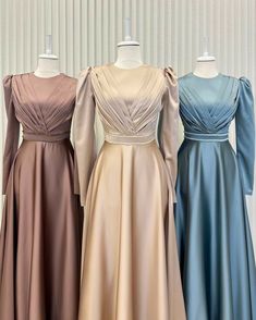 Satin And Net Gown, Islamic Bridesmaid Dresses, Bresmaid Dresses Muslim Weddings, Baju Bridesmaid Modern Hijab, Dress Muslim Modern, Islamic Fashion Dresses