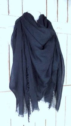 "Handmade large black gauzy crinkled cotton blend wrap shawl scarf/oversized lightweight black scarf/unisex raw hem fringe scarf Measurements... -length: 76\" -width: 56\" Features... -lightweight gauzy cotton/poly blend -raw fringe edges -oversized design perfect for use as a shawl, scarf or cover up -the perfect layering piece -handmade in California -made to order" Black Shawl Scarf For Summer, Black Summer Shawl Scarf, Black Bohemian Cotton Scarves, Bohemian Black Cotton Scarves, Black Summer Jumpsuit, Elegant Kimono, Scarf Blanket, Sequin Scarf, Travel Scarf