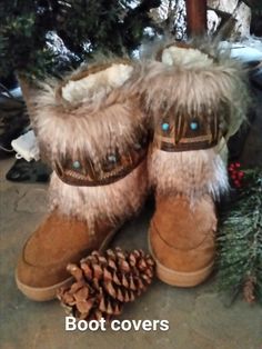 If you've got a pair of boots, clogs or booties (short boots), giving them a new look is as easy as putting a pair of boots covers, made at TheFernieFarm.com. made using all man-made materials, including designer quality faux fur and faux leather. All measure 18" around and can be adjust ed with and elastic strap. Rustic Brown Winter Boots, Western Ankle Booties For Winter, Womens Booties, Boot Toppers, Booties Ankle Boots, Short Boots, Boot Shoes Women, Bootie Boots, Clogs