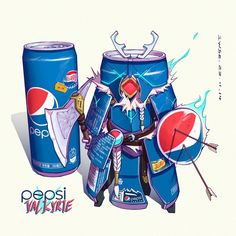 an image of a cartoon character holding two soda cans