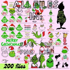 the grin's christmas stickers are all in green and red, with words that read