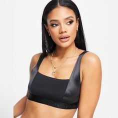 Gloss Wet Look Square Neck Unlined Bralette In Black Bra By Calvin Klein Cute And Comfy Non-Padded Cups Elasticated Underband Branded Taping. Calvin Klein Sports Bra, Cotton Sports Bra, Calvin Klein Bralette, White Sports Bra, Black Bralette, Wet Look, Black Bra, Bustiers, Calvin Klein Black