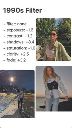 an advertisement for the 1990s's filter, featuring photos of women in jeans and jackets