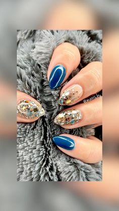 Blue Gold Nails Ideas, Halo Nails Gel, Gala Nail Ideas, Summer Nails Coffin, Almond Press On Nails, Nails 2023, Dipped Nails, Nails Coffin, Nail Inspiration