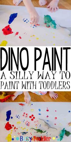 kids are painting with their hands on the paper and then using it to make dino paint