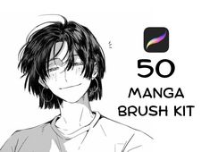 an anime avatar with the text 50 mangoa brush kit in black and white,