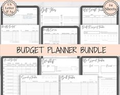 the budget planner bundle is shown in black and white