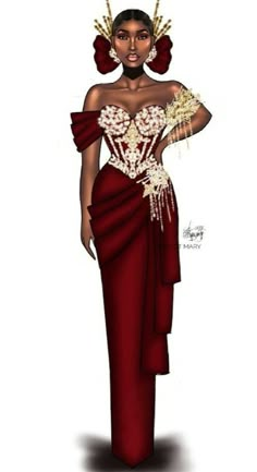 African Dress Sketch, Ankara Bridal Shower Robes, Glamour Dress, Traditional Wedding Dresses, Fashion Illustration Sketches