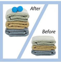 towels stacked on top of each other with a blue ball sitting on top of them