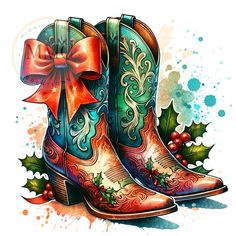 Cowboy Boots Png, Boots Png, Christmas Cowboy, Girl Western, Christmas Boots, Christmas Western, Mug Png, Shirt Sublimation, Western Christmas