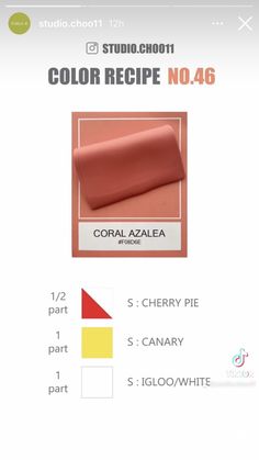 the color recipe for coral azalea is shown in red, yellow and green