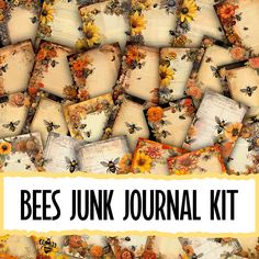 bee's junk journal kit with bees and sunflowers on it, surrounded by papers