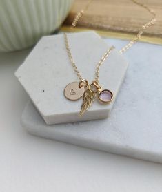 Rose Gold Sterling Silver Necklace, Dainty Personalized Necklaces For Memorial, Dainty Personalized Necklace For Memorial, Dainty Keepsake Necklaces With Charms, Dainty Personalized Necklace For Memorials, Sterling Silver Charm Necklace For Memorial, Keepsake Charm Necklace With Round Pendant, Dainty Initial Pendant Charm Necklace For Keepsake, Dainty Birthstone Necklace Keepsake