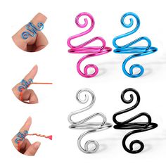 four different types of hair clips with the letters s, m, and w on them