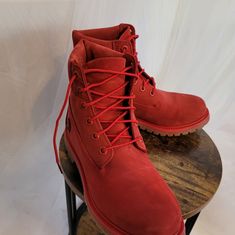 Hard To Find, Limited Release Timberland Ruby Red Boots! Women's Size 8. These Boots Have Been Worn Twice. Selling In Original Box. These Are From The Timberland Premium Line, Which Has A Thicker Sole For Added Comfort. Manufacturer Treated For Waterproofing. Excellent Like-New Condition. Red Timberland Boots With Round Toe, Classic Red Boots With Reinforced Heel, Classic Red Boots With Round Toe, Classic Red Winter Boots, Casual Red Boots With Leather Sole, Casual Red Plain Toe Boots, Red Leather Timberland Boots, Red High-top Boots With Reinforced Heel, Casual Red Boots With Reinforced Toe