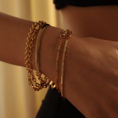 Length: 7" Extender: 1" 18K Gold Plated Sterling Silver Gold Bracelets Aesthetic, Bracelets Aesthetic, Jewellery Styling, Dream Rings, Gold Jewellry, Bracelet Inspo, Nice Nails, Diamond Stacking Rings, Glam Girl