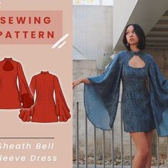 an image of a woman wearing a dress and shawl in the style of sewing pattern