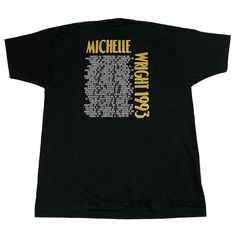 Vintage Fruit of the Loom brand Michelle Wright 1993 tour t-shirt. 50% cotton, 50% polyester. Mens (L) 90s Letter Print T-shirt For Concert, 90s Style Pre-shrunk T-shirt For Concert, 90s Style Concert T-shirt With Screen Print, 90s Style Logo Print T-shirt For Concerts, 90s Style Concert T-shirt With Logo Print, 90s Style Graphic T-shirt For Music Festivals, 90s Logo Print T-shirt For Concerts, Vintage Black T-shirt For Fan Merchandise, Vintage Tour Shirt