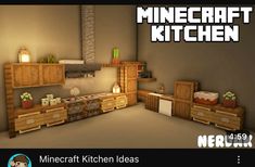 a minecraft kitchen with lots of drawers and cupboards in the middle of it