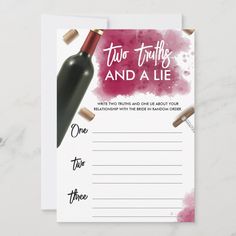 a wine bottle and corks on top of a card with the words, two truf