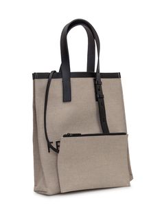 Cotton and linen tote. Adjustable handles. Leather trim. Inner bag. Patch logo on the front.Composition: 41% Cotton, 59% Linen -, 100% Calfskin | Ferragamo Men's Tote With Logo in Naturale Black | FW23/24 Tan Canvas Bag With Leather Trim, Tan Canvas Bags With Leather Trim, Designer Neutral Shoulder Bag For Everyday Use, Neutral Leather Bags With Leather Trim, Neutral Leather Bag With Leather Trim, Rectangular Neutral Bags With Leather Trim, Neutral Rectangular Bags With Leather Trim, Neutral Canvas Shoulder Bag For Shopping, Neutral Bags With Leather Trim For Daily Use