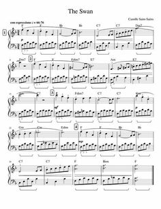 the swan sheet music for violin and piano with notes in english, french and spanish