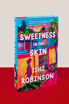 the book cover for sweetness in the skin is shown on a red tablecloth