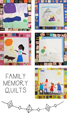 family memory quilts are featured in this collage with images of children and their artwork