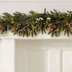 a christmas garland with pine cones and lights