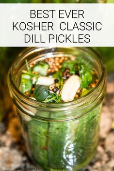 a mason jar filled with pickles and other vegetables